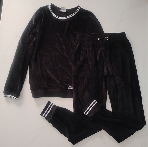 Mono B Black Velour Tracksuit with White Trim - Picture 1 of 11